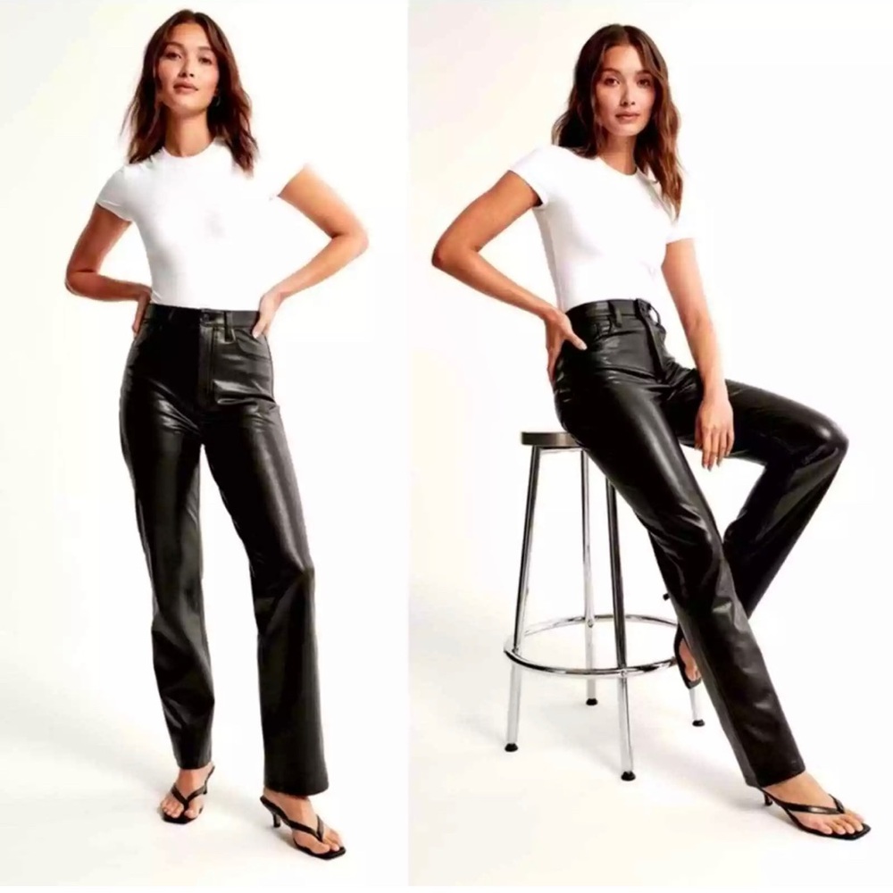 Abercrombie & Fitch The '90s straight Ultra-High Rise‎ Vegan Leather Sz 34/18L